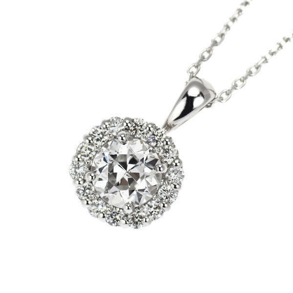 Pt950/ Pt850 オールドサーキュラーブリリアントカット ダイヤモンド ペンダントネックレス 0.555ct J SI2 D0.16ct