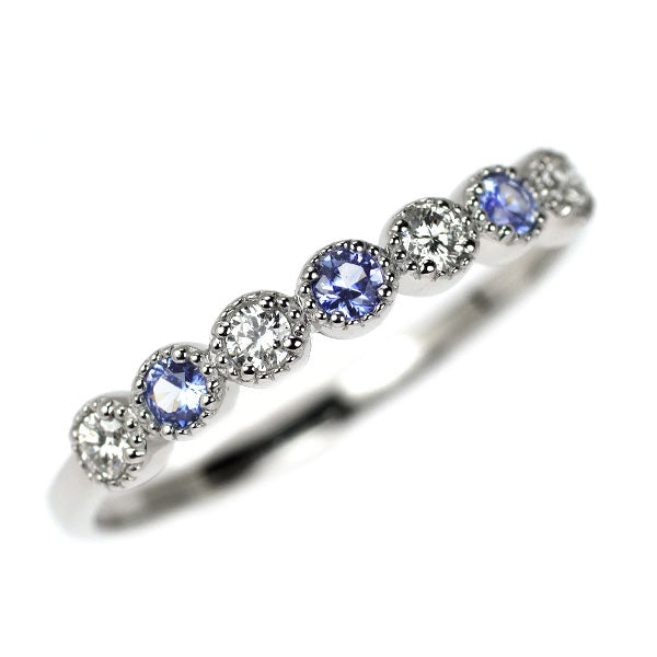 新品 Pt950 アメリカ サンベニト産ベニトアイト ダイヤモンド リング 0.10ct D0.13ct 【エスコレ】希少 ハーフエタニティ