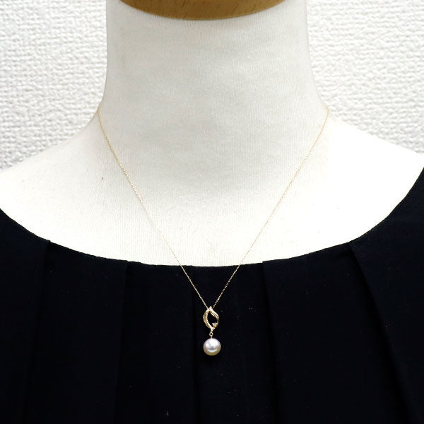 K18YG アコヤ真珠 ダイヤモンド ペンダントネックレス 径約7.5mm D0.02ct