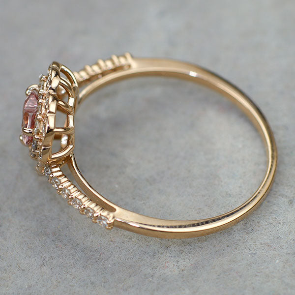 新品 K18PG ハートシェイプ パパラチア サファイア ダイヤモンド リング 0.414ct 0.24 【エスコレ】