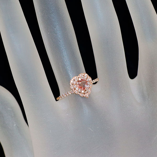 新品 K18PG ハートシェイプ パパラチア サファイア ダイヤモンド リング 0.414ct 0.24 【エスコレ】