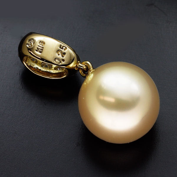 田崎真珠 K18YG ゴールデン真珠 ダイヤモンド ペンダントトップ 径約11.2mm D0.25ct