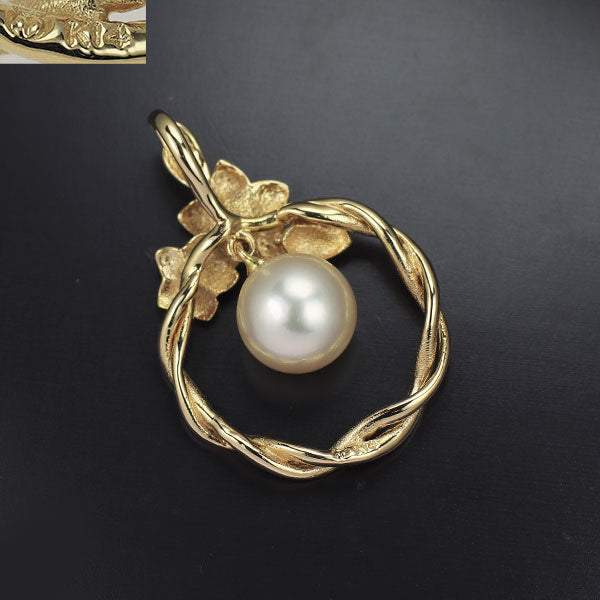 田崎真珠 K14YG アコヤ 真珠 ペンダントトップ 径約8.0mm フラワー