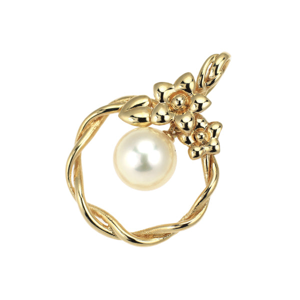 最終価格】真珠 パール チャーム ヴィンテージ gold Pearl 金 K14 田崎真珠 K14YG アコヤ 真珠 ペンダントトップ 径約8.0mm フラワー