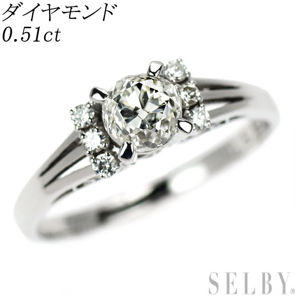 Pt900 オールドカット ダイヤモンド リング 0.51ct D0.07ct 陽刻ヴィンテージ製品【ヒスコレ】