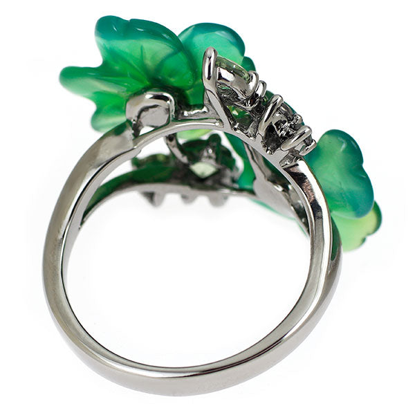 ブラックコーティング/K18WG 着色カルセドニー グリーンサファイア ダイヤモンド リング GS0.80ct D0.17ct