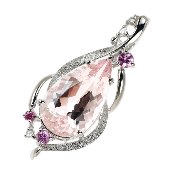 K18WG モルガナイト ピンクサファイア ダイヤモンド ペンダントトップ 5.68ct PS0.23ct D0.05ct