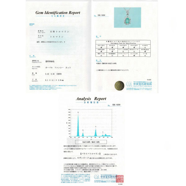 K18WG モザンビーク産 チェスカット パライバトルマリン ダイヤモンド ペンダントネックレス 0.40ct D0.30ct