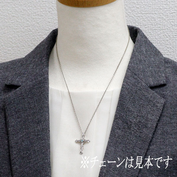 希少 K18WG パライバトルマリン ダイヤモンド ペンダントトップ 0.04ct D0.10ct クロス