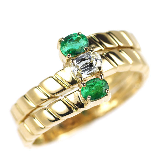 K18YG ダイヤモンド エメラルド リング 0.20ct 0.31ct