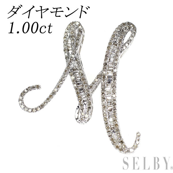 K18WG ダイヤモンド ペンダントトップ 1.00ct イニシャル「M」