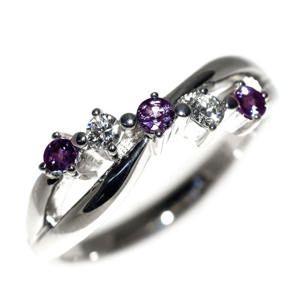 希少 K18WG アレキサンドライト ダイヤモンド リング 0.18ct D0.10ct