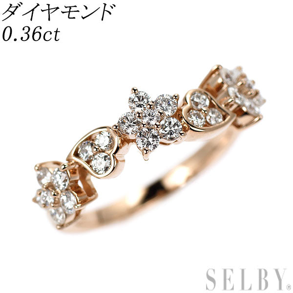 K18PG ダイヤモンド リング 0.36ct フラワー ハート ピンキー