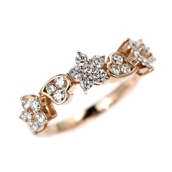 K18PG ダイヤモンド リング 0.36ct フラワー ハート ピンキー