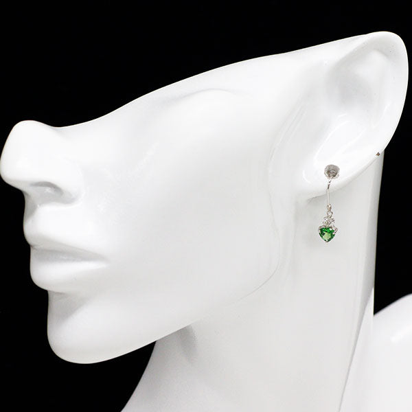 Pt900 ハートシェイプ グリーンガーネット ダイヤモンド ピアス 0.92ct D0.20ct