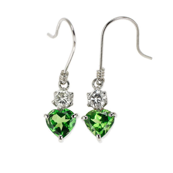 Pt900 ハートシェイプ グリーンガーネット ダイヤモンド ピアス 0.92ct D0.20ct