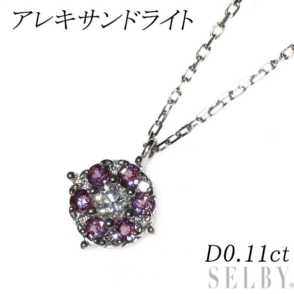 希少 Pt900/ Pt850 アレキサンドライト ダイヤモンド ペンダントネックレス D0.11ct