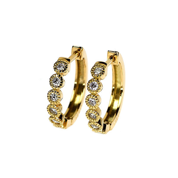 K18YG ダイヤモンド フープ ピアス 0.16ct ミルグレイン