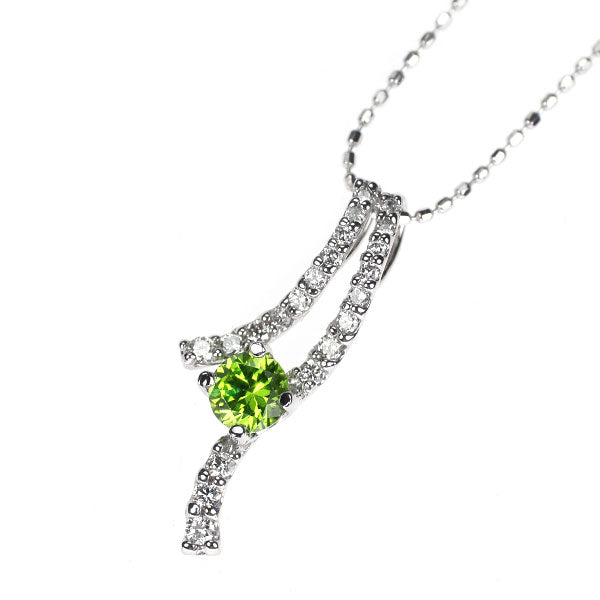希少 K18WG ロシア産 デマントイドガーネット ダイヤモンド ペンダントネックレス 0.35ct D0.16ct