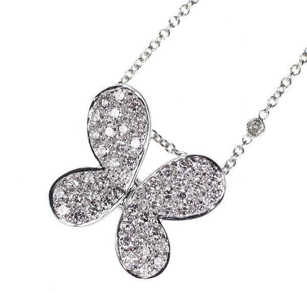 K18WG ダイヤモンド ペンダントネックレス 1.00ct D0.16ct 蝶 パヴェ