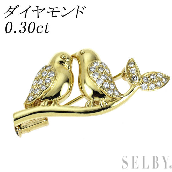 K18YG/PG ダイヤモンド ブローチ 0.30ct 鳥