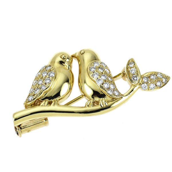 K18YG/PG ダイヤモンド ブローチ 0.30ct 鳥