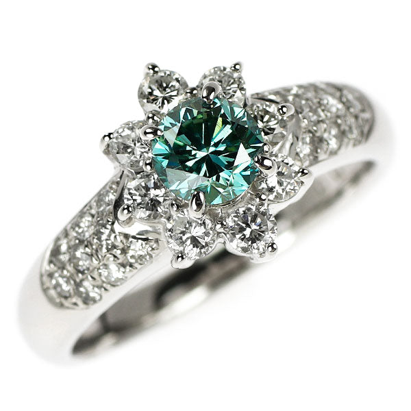 Pt900 トリートブルーダイヤモンド リング 0.646ct D0.72ct フラワー