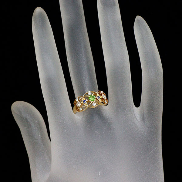 希少 K18YG デマントイドガーネット ダイヤモンド サファイア リング 0.20ct D0.20ct S0.04ct