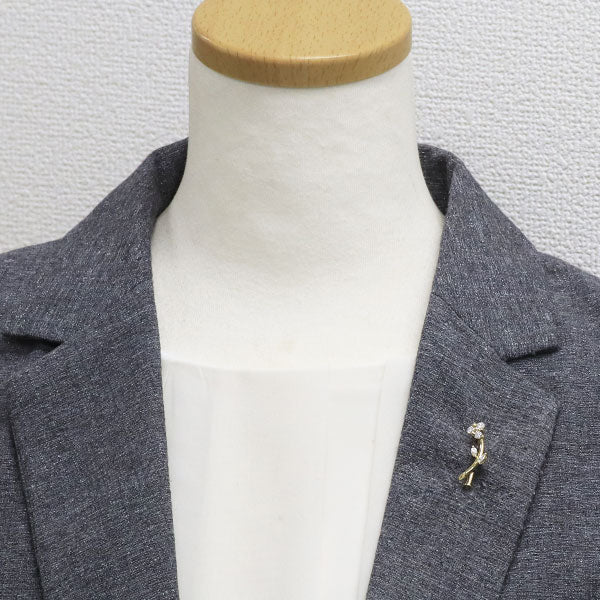 K18YG ダイヤモンド ブローチ 植物 フラワー