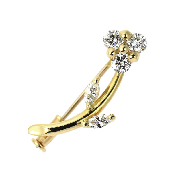 K18YG ダイヤモンド ブローチ 植物 フラワー