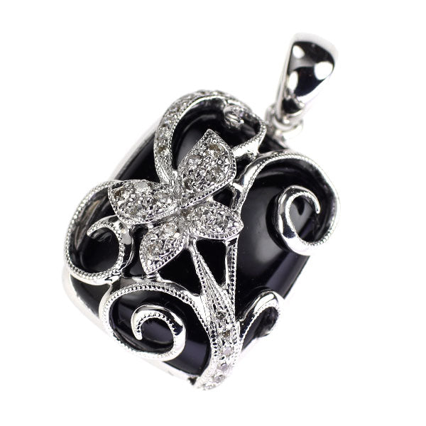 K18WG オニキス ダイヤモンド ペンダントトップ 8.05ct D0.18ct