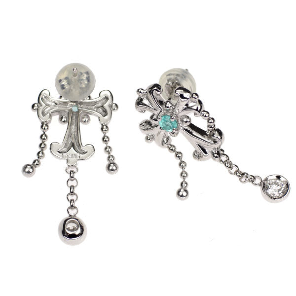 K14WG/ K18WG パライバトルマリン ダイヤモンド ピアス 0.12ct D0.14ct クロス