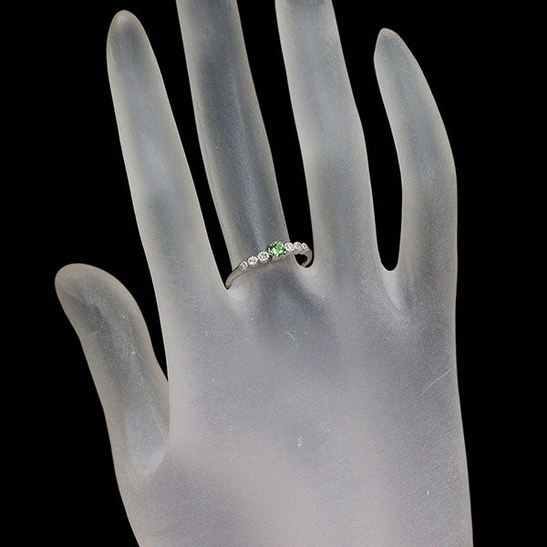 新品 希少 Pt950 産地鑑別書付 ロシア産 デマントイドガーネット ダイヤモンド リング 0.195ct D0.06ct【エスコレ】