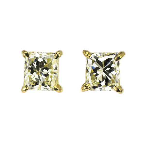 新品 K18YG プリンセスカット ダイヤモンド ピアス 0.537ct VLY/M VS1【エスコレ】