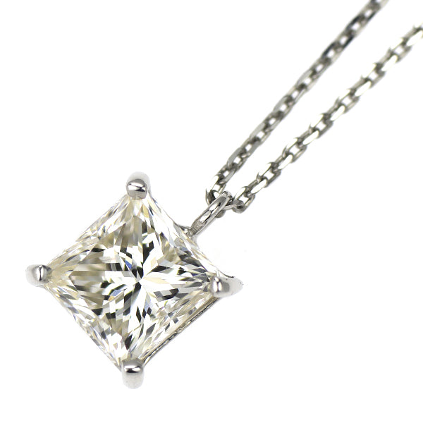 新品 Pt900/ Pt850 プリンセスカット ダイヤモンド ペンダントネックレス 0.638ct K（Faint Brown） SI1