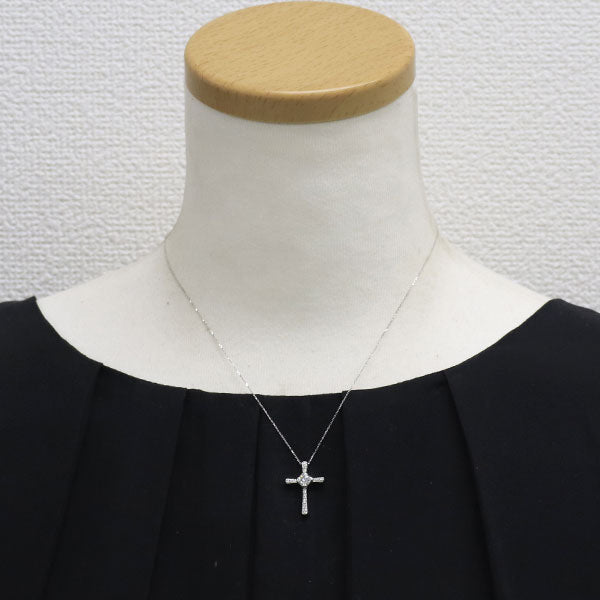 新品 K18WG ダイヤモンド ペンダントネックレス 0.379ct E SI2 G D0.09ct クロス