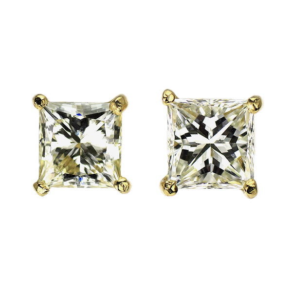 新品 K18YG プリンセスカット ダイヤモンド ピアス 0.675ct J/K VS1-2