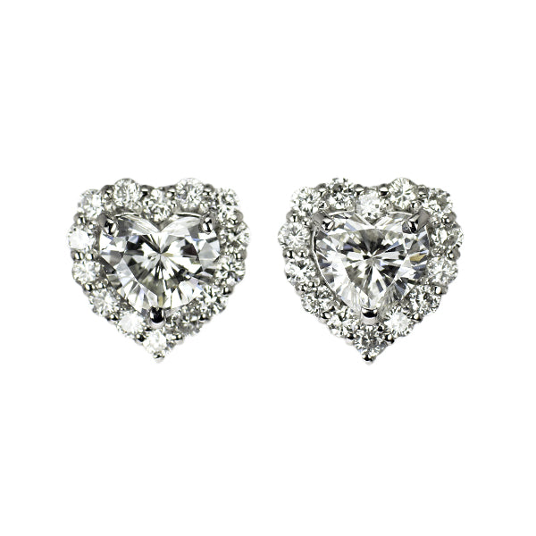 新品 Pt900 ハートシェイプ ダイヤモンド ピアス 1.117ct H SI1-2 D0.46ct