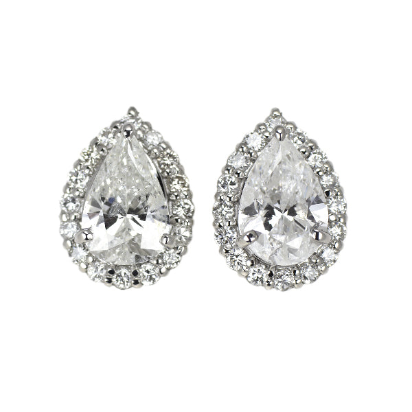 新品 Pt900 ペアシェイプカット ダイヤモンド ピアス 2.049ct F/H I1 D0.38ct