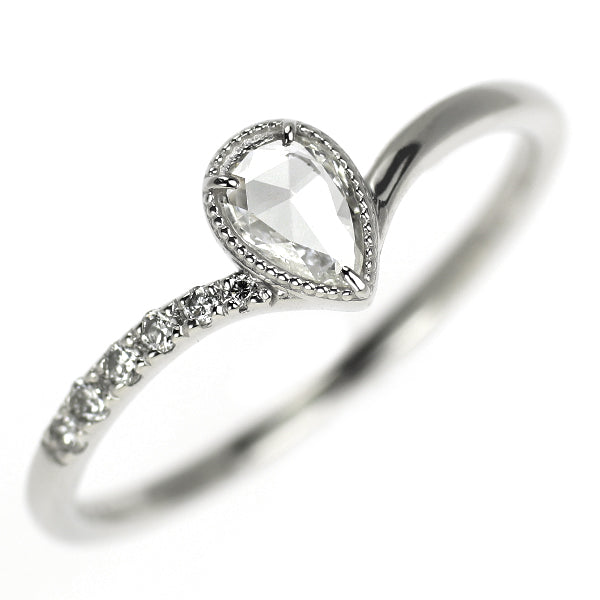Pt900 ペアシェイプローズカット ダイヤモンド リング 0.15ct D0.04ct