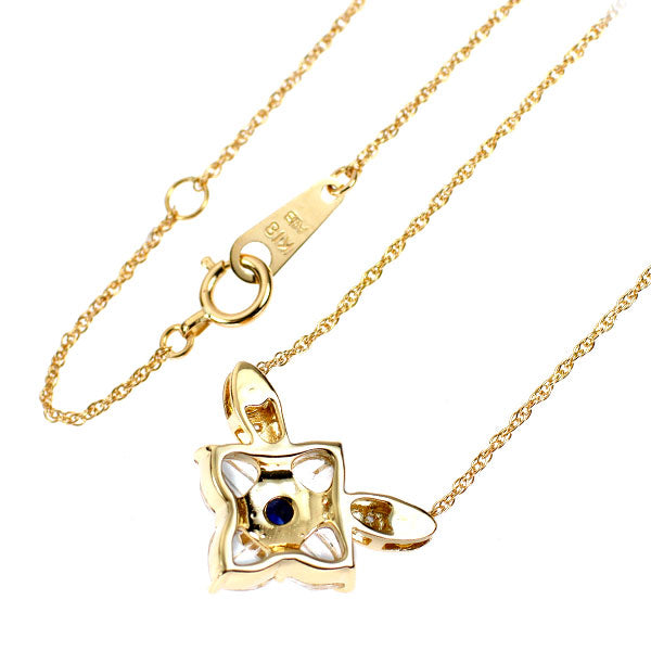 K18YG サファイア クオーツ ダイヤモンド ペンダントネックレス 0.36ct D0.04ct フラワー