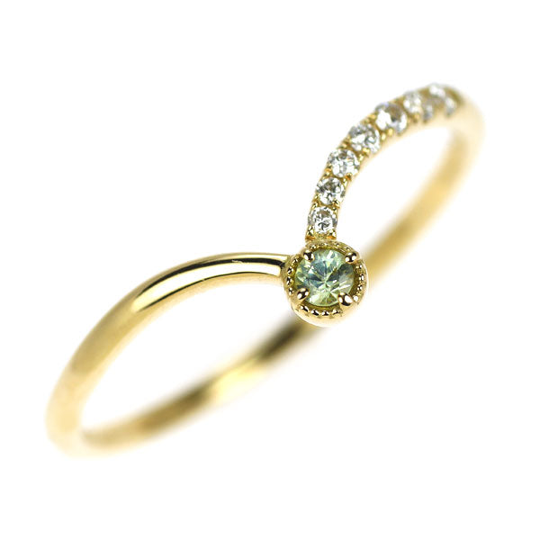 K18YG イエローグリーンサファイア ダイヤモンド リング 0.044ct D0.05ct