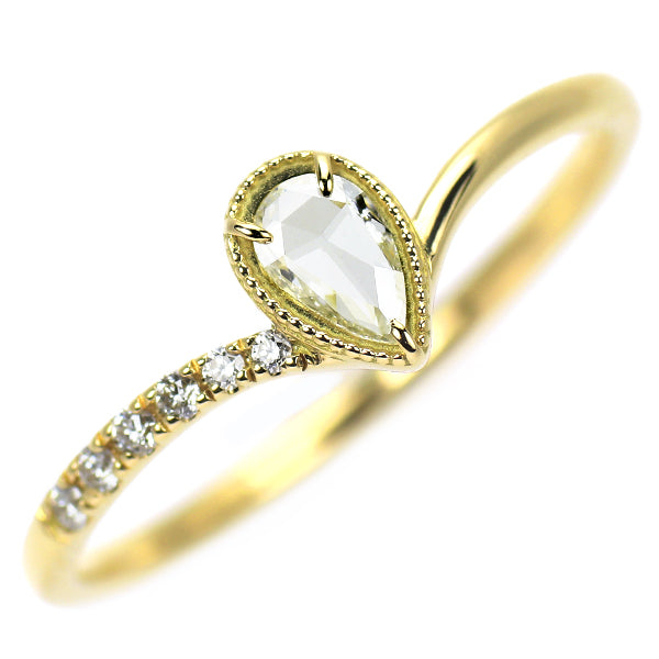K18YG ペアシェイプローズカット ダイヤモンド リング 0.11ct D0.04ct