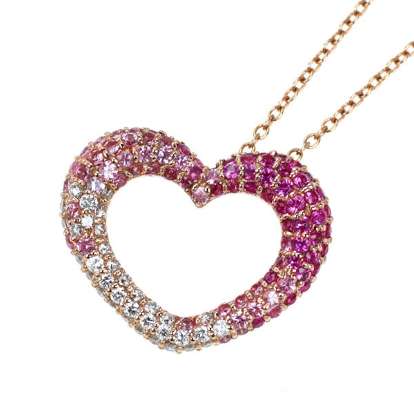 ポンテヴェキオ K18PG ピンクサファイア ダイヤモンド ペンダントネックレス 1.34ct D0.43ct エテルノ エモツィオーネ ハート