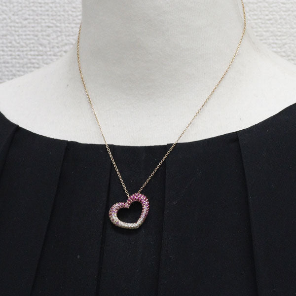 ポンテヴェキオ K18PG ピンクサファイア ダイヤモンド ペンダントネックレス 1.34ct D0.43ct エテルノ エモツィオーネ ハート
