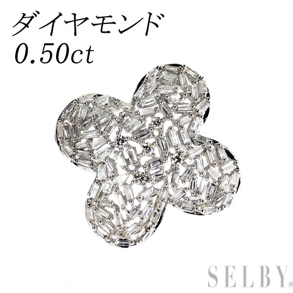 K18WG ダイヤモンド ペンダントトップ 0.50ct 四つ葉 クローバー