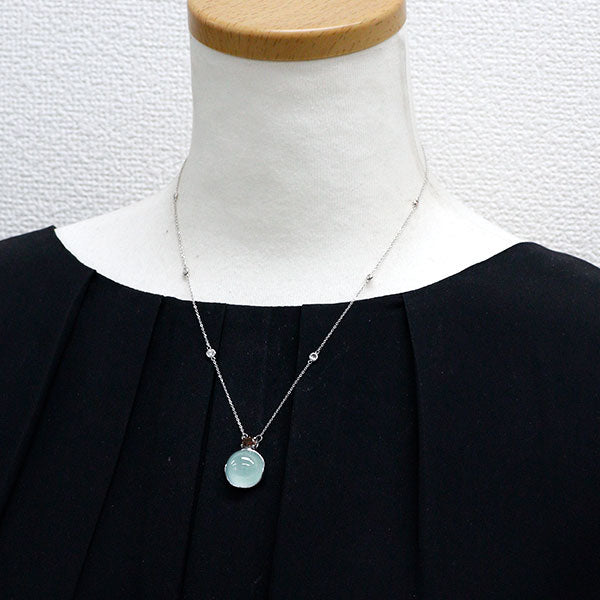 K18WG アクアマリンキャッツアイ ダイヤモンド ペンダントネックレス 16.37ct D0.54ct D0.50ct