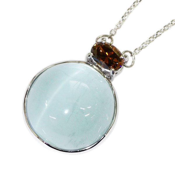 K18WG アクアマリンキャッツアイ ダイヤモンド ペンダントネックレス 16.37ct D0.54ct D0.50ct