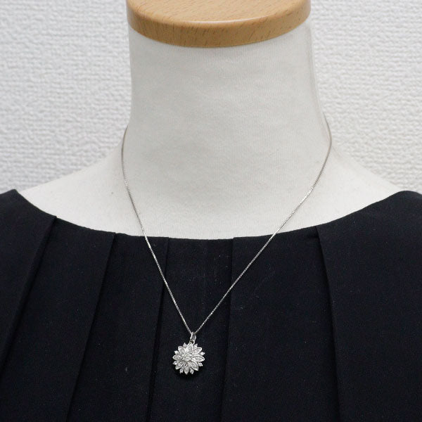 Pt900/ Pt850 多面カットダイヤモンド ペンダントネックレス 0.38ct D0.34ct フラワー