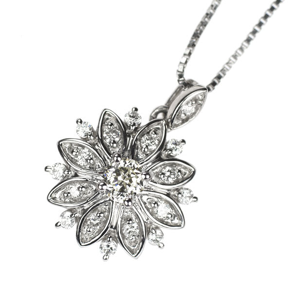 Pt900/ Pt850 多面カットダイヤモンド ペンダントネックレス 0.38ct D0.34ct フラワー